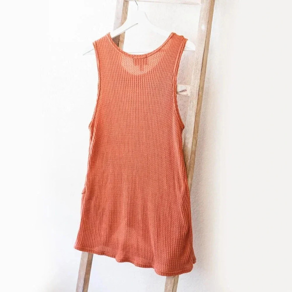 Absolutely Top Sz Large Peach WaffleKnit Sleeveless Asymmetric Layer Made in USA - Picture 2 of 7